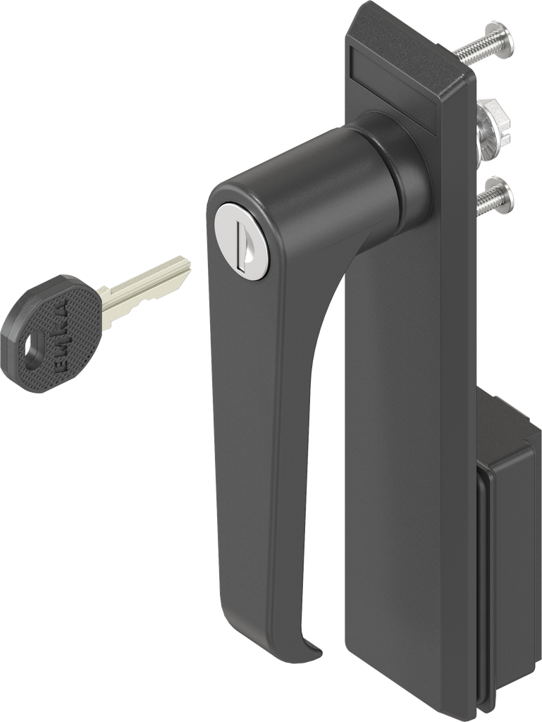 capotage avec poignée bec de cane clé différente, polyamide noir et zamak époxy noir