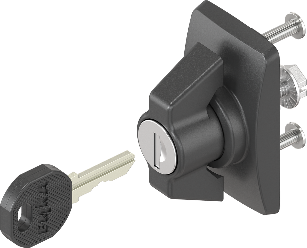 capotage court avec papillon clé différente, polyamide noir et zamak époxy noir