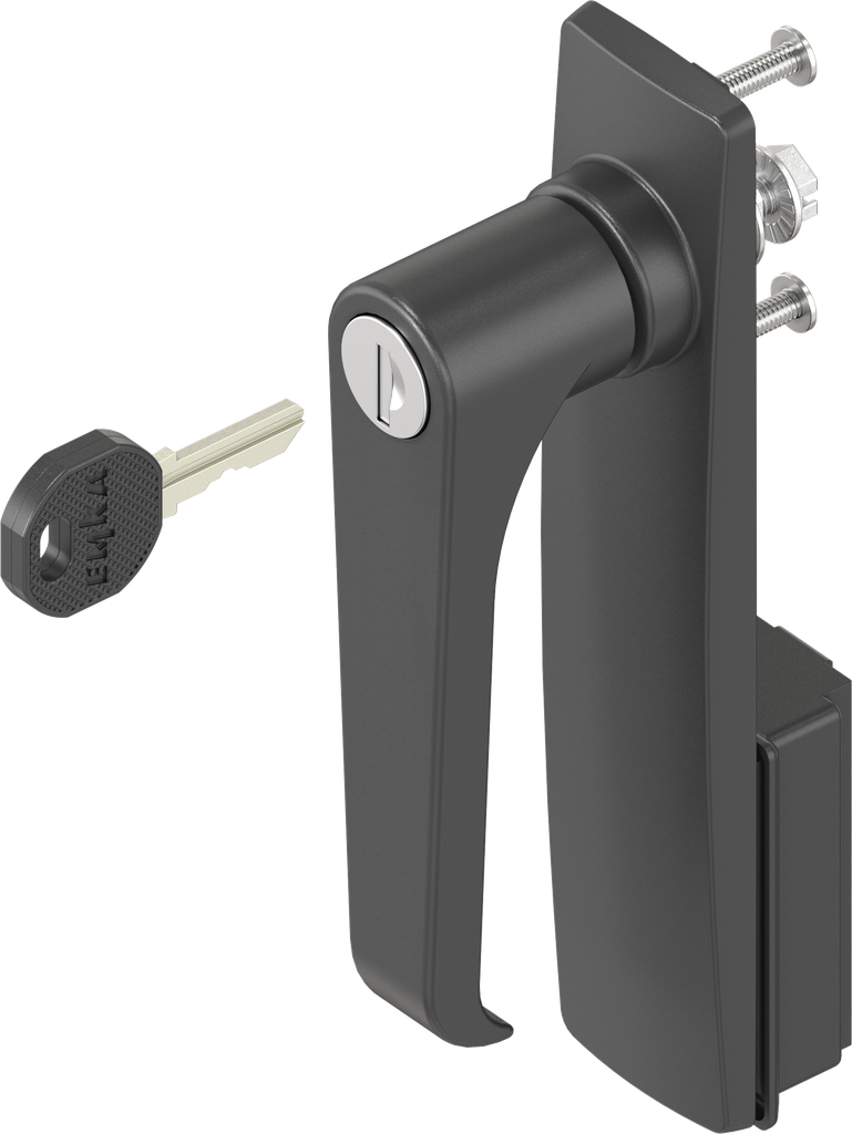 capotage long avec poignée bec de cane clé EK 333, polyamide noir et zamak époxy noir