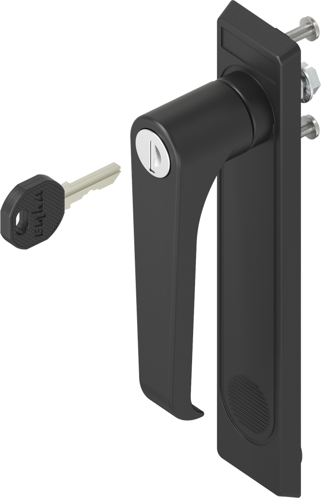 capotage 2153 avec poignée bec de cane clé différente, polyamide noir et zamak époxy noir