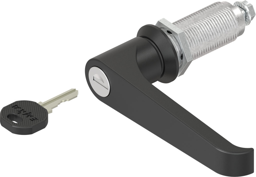quart de tour avec poignée bec de cane clé EK 333, zamak et polyamide noir