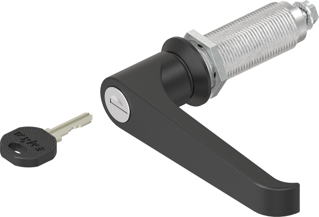 quart de tour avec poignée bec de cane clé EK 333, zamak et polyamide noir