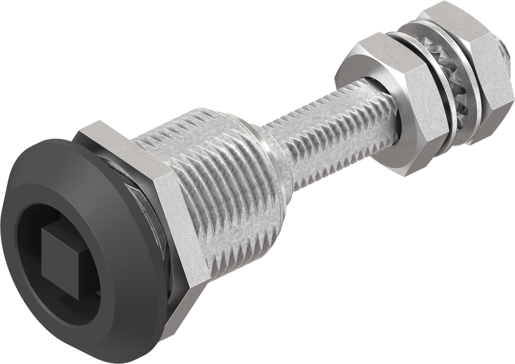 Chiusura 1/4 di giro a compressione con altezza regolabile della linguetta quadro 8, zama nero verniciato a polvere