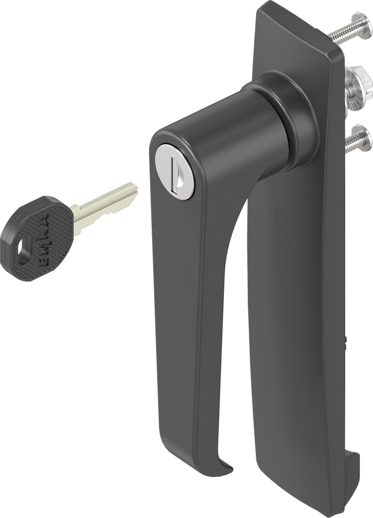 capotage long avec poignée bec de cane clé EK 333, polyamide noir et zamak époxy noir
