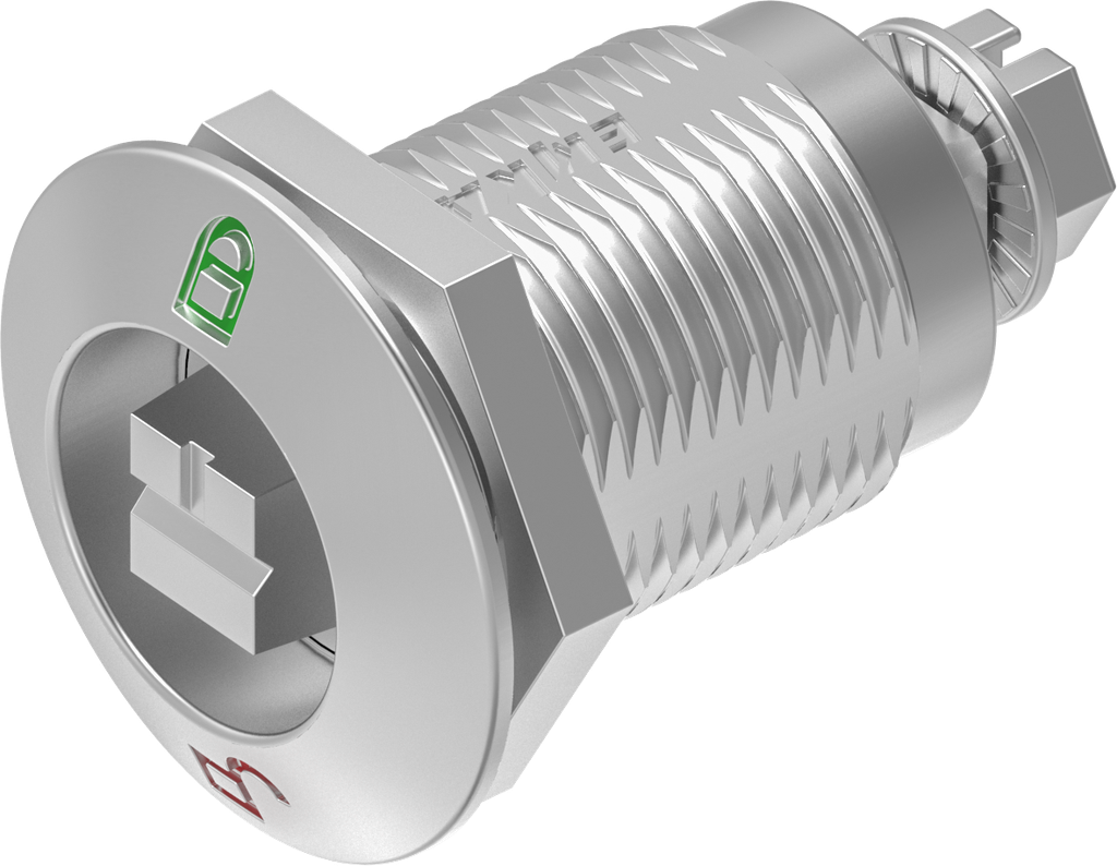 Chiusura 1/4 di giro a compressione versione ferroviaria con riferimento rosso-verde, acciaio inox AISI 316 spazzolato